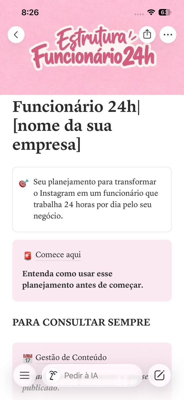 Página inicial da Estrutura Funcionário 24h no celular